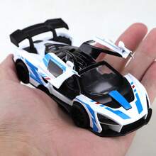 1pc(Package) 1/36 Scale Solid Color Boy's Toy, Partial Zinc Alloy Super Racing Car Style Toy Car, Racing Car Toy, Super Racing Car Track Style Toy, Die-Cast Alloy Toy Car, Super Racing Car Track Style Alloy Toy Car, Pull-Back Function, Side Door Openable, Children's Toy, Suitable For Boys 3+ Years Old, Single Alloy Toy Car, Holiday Gift, Toy Collection, Birthday Gift, Exquisite Toy Car - White & Blue Track - White - View 7