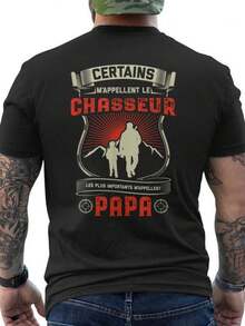 Men's Hunting T-Shirt - Back Print With French Hunting Slogan, Deer And Graphics - Casual Breathable Cotton Short Sleeve Crew Neck T-Shirt For Father's Day Gift, Hunting Season Clothing (Black) - Machine Washable T-Shirt For Hunting Enthusiasts, Comfortable Fabric, Durable Material, Loose And Comfortable For Summer. - Black - View 1