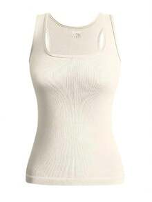 Camiseta sin mangas elástica básica para mujer, camiseta sin mangas con cuello cuadrado, camiseta informal a la moda para Fitness y Yoga, gran oferta - Blanco - Ver 2