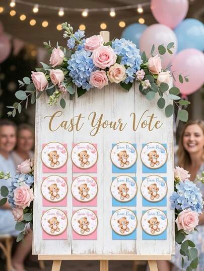 30Pcs Bear Gender Reveal Pins, Funny Baby Shower Team Gender Reveal Decorations For Party Supplies Blue And Pink Team Button Pins Games Decorations Baby Shower Decorations