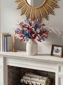 3pcs 4th Of July Decorations Patriotic Artificial Red White Blue Dried Flower Bouquet, Lifelike Fake Flowers Suitable For Independence Day, Memorial Day, Home Dining Table Centerpiece, Party Floral Decor - Multicolor - View 8