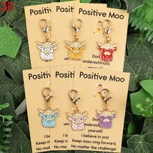 2D 6pcs Cute Highland Cow Inspirational Keychain Set. Artistic Fresh Healing Gift. Suitable For Backpack/Schoolbag/Phone Case DIY Decoration, Applicable For Father's Day/Birthday/Holiday Party/Graduation/Back To School/Daily Use. Exquisite Versatile And Fade-Resistant - View 3