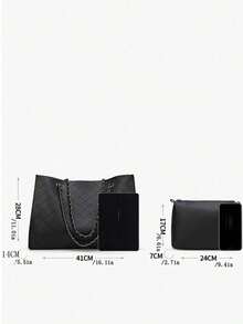 Rhombus Quilted Pattern Chain Handbag, Elegant Casual Multipurpose Women's Shoulder Bag, Suitable For Work Commute, School, Short Trips, Can Fit Laptop, Documents, Cosmetics, Etc. - Black - View 2