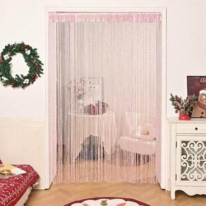 1pc Shiny Silver Line Curtain, Fluffy Ball Shiny Silver Line Door Curtain, Shiny Tassel Hanging Decor, Suitable For Home Decor, Adopting Linear Partition Design, Elegant Wedding Backdrop, Soft Draping, Room And Home Decor, Easy To Install | Seasonal Decor, Room Decor