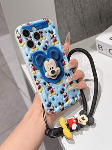Disney Mickey Mouse Clubhouse Phone Case : 3D Fluffy Pattern Border Protector Phone Soft Phone Case With A Free Cute Mickey Bracelet Chain Lanyard, Mickey, Minnie, Goofy, Donald Duck, Daisy Duck, Pluto, For Apple 17 Promax 17 Pro 16 15 14 13 12 11 Pro Max XS Max X XR Soft Cover Summer Phone Case - 白色 - 查看 4
