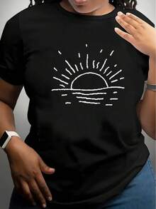 Camiseta Casual de Manga Corta para Mujer, 1 Pieza, 100% Algodón Pesado - Cuello Redondo Cómodo, Camisetas Suaves y Adorables - Estilo Vintage Urbano, Camiseta Unisex de Manga Corta y Cuello Redondo de Algodón Holgado - Negro - Ver 2