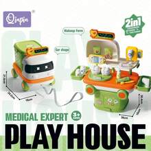 Children's Pretend Play Toy Set, Realistic Role Play Toy Set, Realistic Medical / Makeup / Kitchen Storage Cart Portable Storage Design, Children's Multi-Functional Pretend Play Toy, Medical / Beauty Theme Transformable Trolley Case Role Play Set - Multicolor - View 11