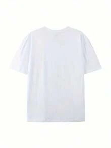 Playera minimalista moderna para mujer, camiseta casual con estampado de letras, cuello redondo, manga corta. - Blanco - Ver 3