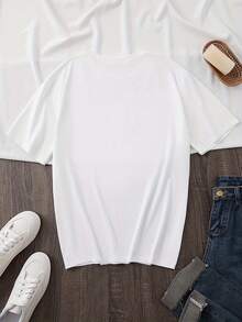 Patrón de moda de primavera y verano estampado de mangas cortas, camisetas casuales de manga corta, camisetas de moda de mujer de talle redondo de talla estándar, ropa de mujer de talla estándar, ropa de mujer - Blanco - Ver 2