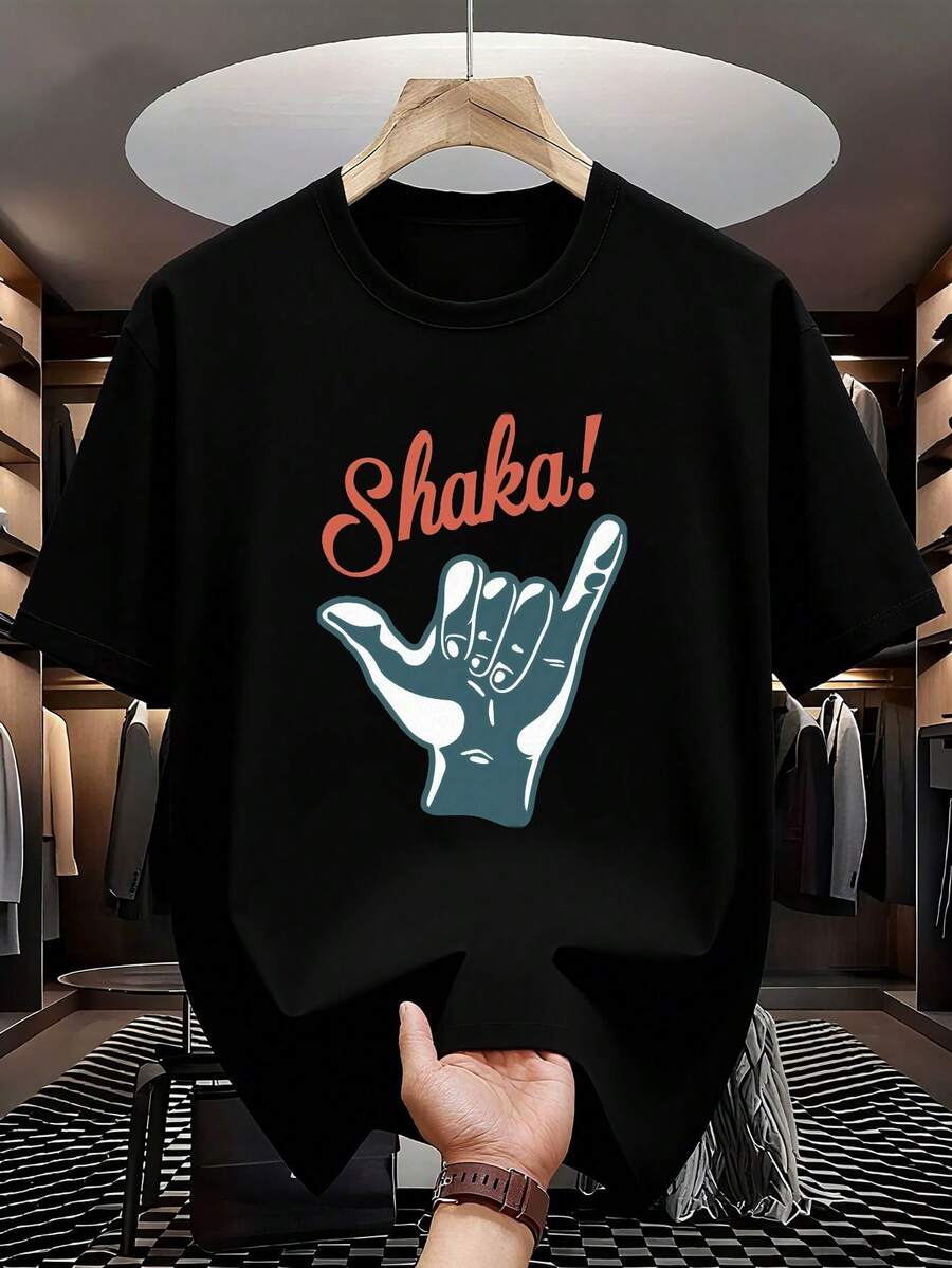 Unisex T-Shirt Made Of Pure Cotton, "Shaka! Hand Sign T-Shirt | Beach Vibe Typography | Summer Relaxation Design | Quick-Drying Performance Fabric | Aloha All-Season Statement Top, Summer T-Shirt, Blouse, Basic Tops, T-Shirt, Creative Design, Outdoor Play, Cool Style, Fun Design, Ideal For Outdoor Games - Black - View 1