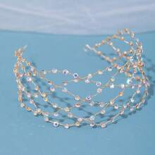 1pc Gold Crystal Rhinestone Headband, Crown Tiara Jewelry Hair Accessory, Gift For Party, Wedding, Bride - Gold - View 11