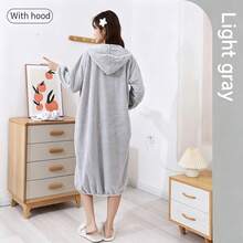 Extra Long Hooded Bathrobe For Women, Coral Fleece Thick Absorbent Bath Towel Robe, Suitable For Spring, Summer, Autumn & Winter Home & Travel Use, Dorm Robe - Multicolor - View 3