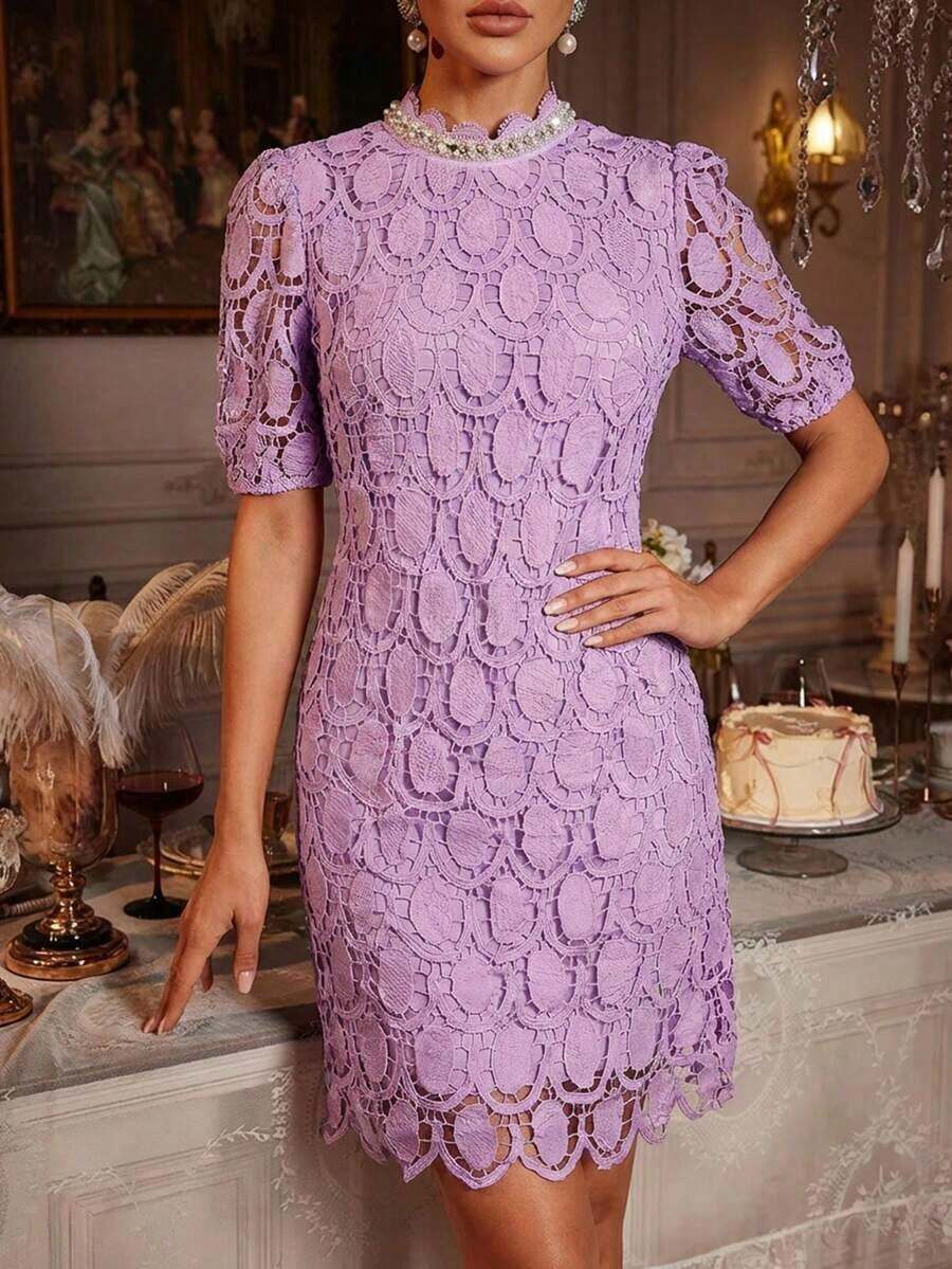 Vestido elegante de encaje en línea A, favorecedora para todos los tipos de Body, vestido para el Día de San Valentín, vestidos rojos elegantes y clásicos - Púrpura malva - Ver 1