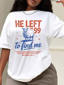 1 pieza de camiseta de estilo oversize para mujer, "Jesús Deja Los 99", "El Señor Es Mi Pastor", camiseta cristiana, camiseta cómoda con la frase "Dejó Los 99 Para Salvarme", camiseta oversize para mujer, perfecta para fiestas navideñas o como regalo, suave y cómoda, 180g 100% algodón, todos los diseños están impresos. Unisexo. - Blanco - Ver 6