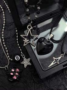 6 chiếc vòng cổ đính hạt theo phong cách tối giản Y2K Subculture, hình ngôi sao, số 8, trái tim, phụ kiện unisex. - màu đen - Xem 4