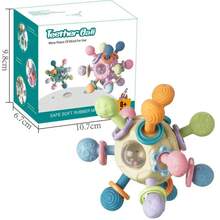 Juguetes para bebés de 0 a 12 meses, sonajero giratorio, bola, actividad de agarre, juguete de desarrollo para bebés, mordedor de silicona, juguetes sensoriales para bebés - Rosa-S - Ver 11