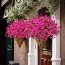 18 pièces Fleurs artificielles de volubilis pour la décoration de printemps et d'été, plantes factices bicolores violettes, convient pour la décoration intérieure et extérieure/arrangement extérieur, cour, jardin, mariage, hôtel et magasin, fête des mères, etc. Fleurs en soie résistantes aux UV pour jardinières d'extérieur, porche, patio - Rose vif - Voir 7