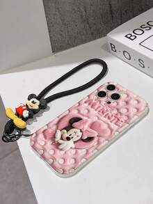 Disney Mickey Mouse Clubhouse Phone Case : 3D Fluffy Pattern Border Protector Phone Soft Phone Case With A Free Cute Mickey Bracelet Chain Lanyard, Mickey, Minnie, Goofy, Donald Duck, Daisy Duck, Pluto, For Apple 17 Promax 17 Pro 16 15 14 13 12 11 Pro Max XS Max X XR Soft Cover Summer Phone Case - 白色 - 查看 7