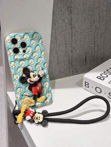 Disney Mickey Mouse Clubhouse Phone Case : 3D Fluffy Pattern Border Protector Phone Soft Phone Case With A Free Cute Mickey Bracelet Chain Lanyard, Mickey, Minnie, Goofy, Donald Duck, Daisy Duck, Pluto, For Apple 17 Promax 17 Pro 16 15 14 13 12 11 Pro Max XS Max X XR Soft Cover Summer Phone Case - trắng - Xem 5