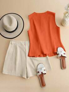 Conjunto de chaleco sin mangas y shorts para mujer, conjunto cómodo de vacaciones - Multicolor 2 - Ver 2