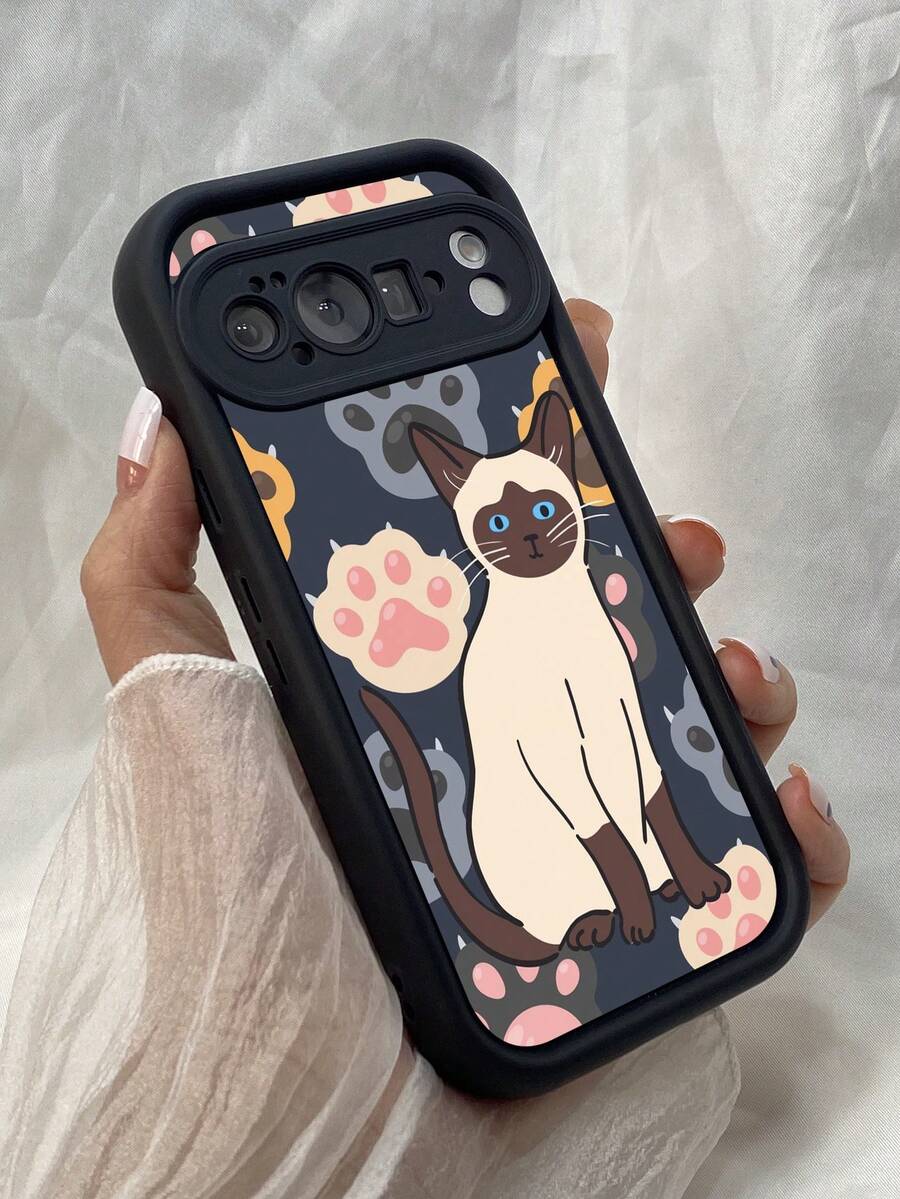 NR180 シャム猫のかわいい猫,対応するPixel 10 9 8 Pro 9A 8A ケース、対応するiPhone17 16 15 14 13 12 11 Pro Max 7 8 16 15 14 Plus 16e 17e 17 Air ケース、フルカメラ保護ソフト TPU ケース、キャンディカラーエンジェルアイラダーマットシリコン肌に優しいタッチフォンケースカバー（女性＆女の子向け） - ブラック - チェックする 1