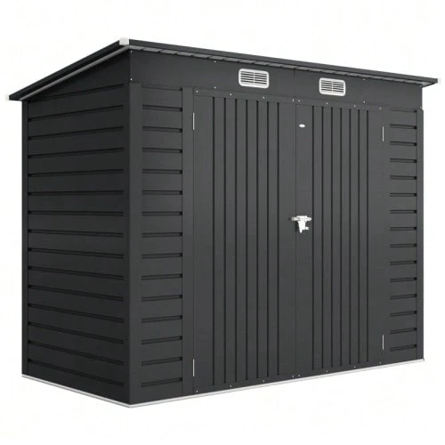 Steel Garden Shed, Tool Shed, Double Doors, 249 Cm Wide X 121 Cm Deep X 166/183 Cm High, Grey. - Grey - View 1