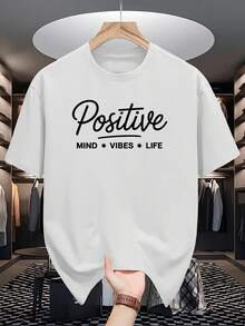 0330 POSITIVE MIND VIBES LIFE Men's Summer Short-Sleeved T-Shirts, Fashionable And  Printed Men's Bottoming Shirts, Male Teenagers' Spring And Summer Round Neck Casual Versatile Tops - 白色 - 查看 8