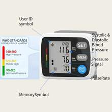 JIACOM 1pc Smart Wrist Blood Pressure Monitor, Dual User Mode Automatic Portable Home Blood Pressure Meter, One-Key Fast Reading, USB & Battery Powered, Memory Function, Heart Rate Monitoring, Pulse Wave Display, User-Friendly Interface, Novel Design, Attractive Appearance (Batteries Not Included) - White - View 5