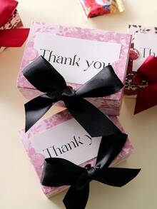 15pcs Rose Themed Thank You Card Gift Box Set, Pink Floral Pattern With Black Ribbon, Party Favor & Return Gift Packaging, Holiday Decor, Metal Commemorative Card, Celebration Theme Design - View 3