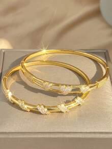 Bộ vòng tay mạ vàng 18K đính đá Zirconia | Vòng tay sang trọng họa tiết sọc chéo và hình trái tim | Trang sức thời trang phong cách Bohemian, phù hợp cho đám cưới, tiệc tùng, đeo hàng ngày, du lịch, bãi biển, lễ hội | Món quà hoàn hảo cho phù dâu, ngày Valentine, sinh nhật, Giáng sinh, kỷ niệm - Nhiều màu - Xem 1