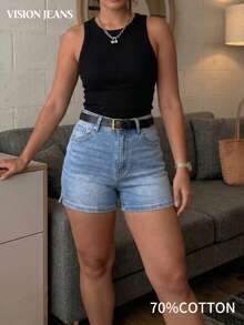 Women's Casual Versatile Elastic Denim Shorts For Daily Commute Summer - Medium Wash - View 3