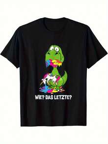 Men's Funny Graphic T-Shirt With Dragon Eating Unicorn - "Wie?" "THE LAST?" Casual Black Short Sleeve T-Shirt With Colorful Dragon And Unicorn Design - Regular Fit, Crew Neck, Summer Sports T-Shirt - Digital Print, Comfortable For All Seasons, Plus Size, Loose And Comfortable For Summer. - Black - View 6