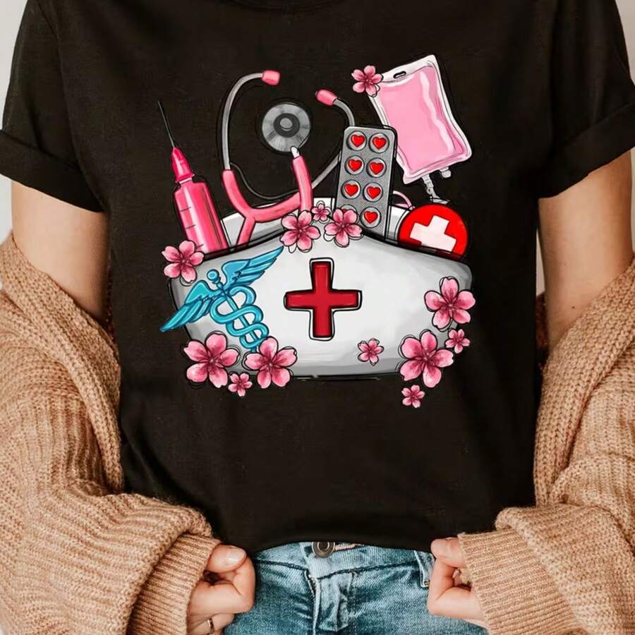 Printed T-Shirt For Men And Women - 黑色 - 查看 1