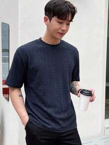 Men's Solid Color Crew Neck T-Shirt - Blue - View 2