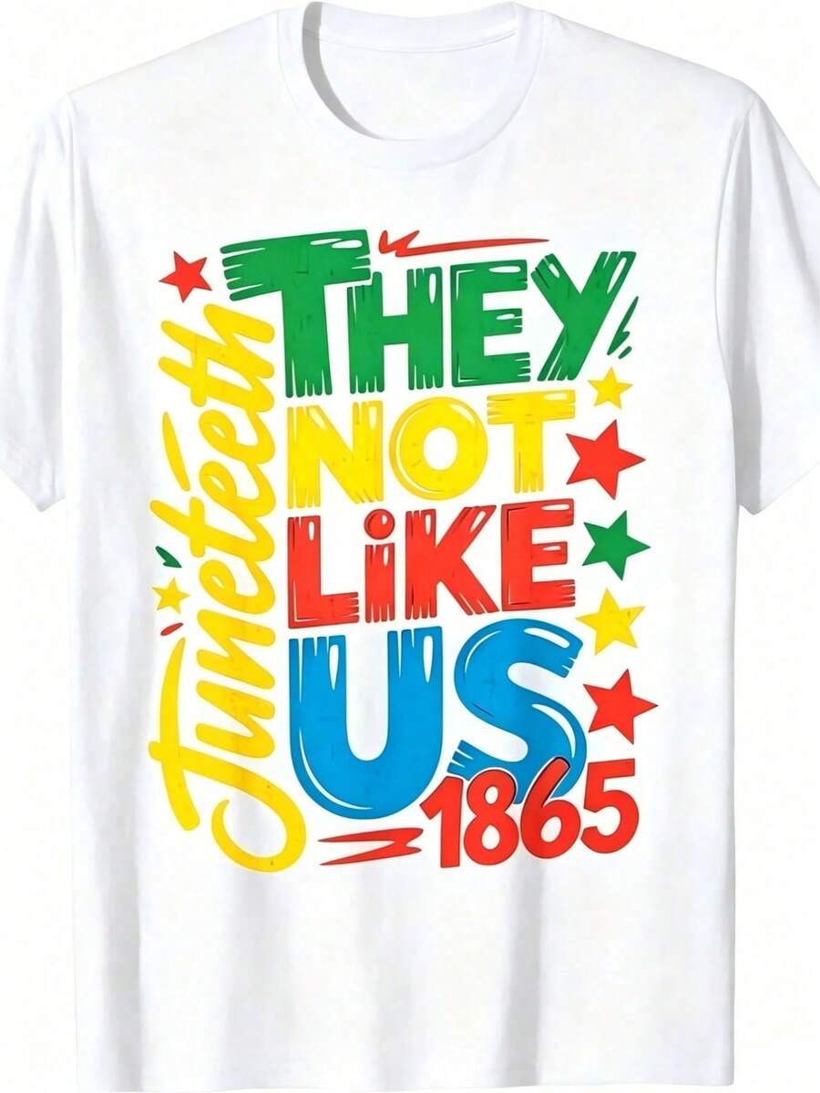Women Juneteenth 1865 Month-Shirt Graphic Tee With They Not Like Us Slogan Vibrant Retro Print Comfortable Casual Short Sleeve All-Season Round Neck Top - Blanco - Ver 1
