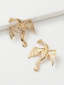 2pcs Metallic Texture Hair Clips (Dragon & Alligator Shaped) For Casual Side Hair Accessory Boho, Gold Head Piece, Hair Barrettes Claw Clips, School Stuff, Hair Accessories, Hairpin - Gold - View 4