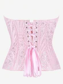 Corset Top In Lotus Pink, Strapless Bustier Bodice With Asymmetrical Hem And Floral Pattern, Slimming And Flattering Design For Women - Baby Pink - View 3