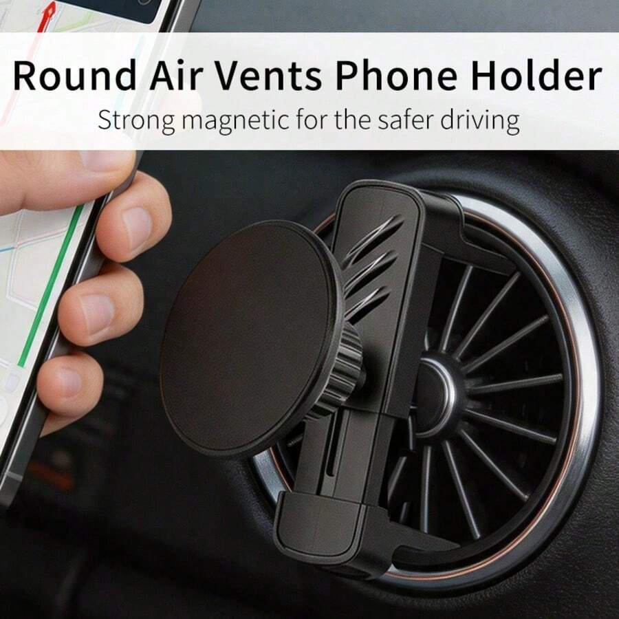 Circular Air Vent Car Phone Holder, One-Handed Operation, Compact Design Without Blocking Vision, Suitable For Driving - Black - View 1