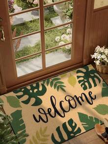 1pc Summer Palm Leaf & Welcome Pattern Doormat, Farmhouse Style Washable Polyester Fiber Mat, Suitable For Living Room, Kitchen, Bedroom, Entryway, Home Decor, Room Decor, All Season - 1PC - View 2