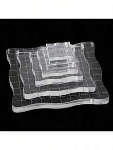 1pc Square Lace Acrylic Transparent Stamp Block - Multipurpose DIY Craft Tool, Suitable For Scrapbooking, Albums And Handmade Stamps - Includes Ink Pad, Transparent Grid Metal Plate And Curved Edge Stamp Function - Clear - View 1