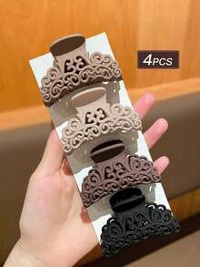 4个装女士发爪，咖啡色和黑色，时尚简约，休闲复古风，2.5英寸中号，半圆形镂空发爪，适合固定半马尾，抓力强不易脱落，女士发饰，女士配饰，夏季沙滩发夹度假发夹 - 彩色 - 查看 8