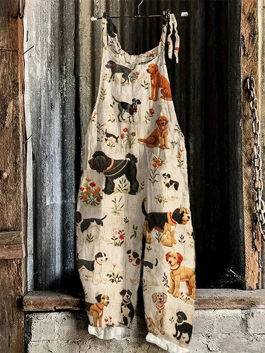 Nuevo mono de verano para mujer con estampado de perro de dibujos animados, mono informal bonito a la moda, mono con cordones para viajes al aire libre para padres e hijos - A2TPTX257199278 - Ver 1