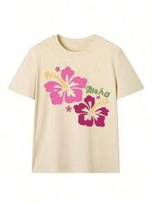1 pieza de camiseta de manga corta para mujer, estilo casual de verano, con estampados de letras simples, animales marinos, caparazón de tortuga y flores, corte holgado, cuello redondo, color azul claro, ideal para uso diario y de vacaciones, envío gratis, ropa de mujer, camisetas de verano para mujer, ropa de algodón para mujer, 180g 100% algodón, todos los estampados son impresos. Unisexo. - Blanco 3 - Ver 8