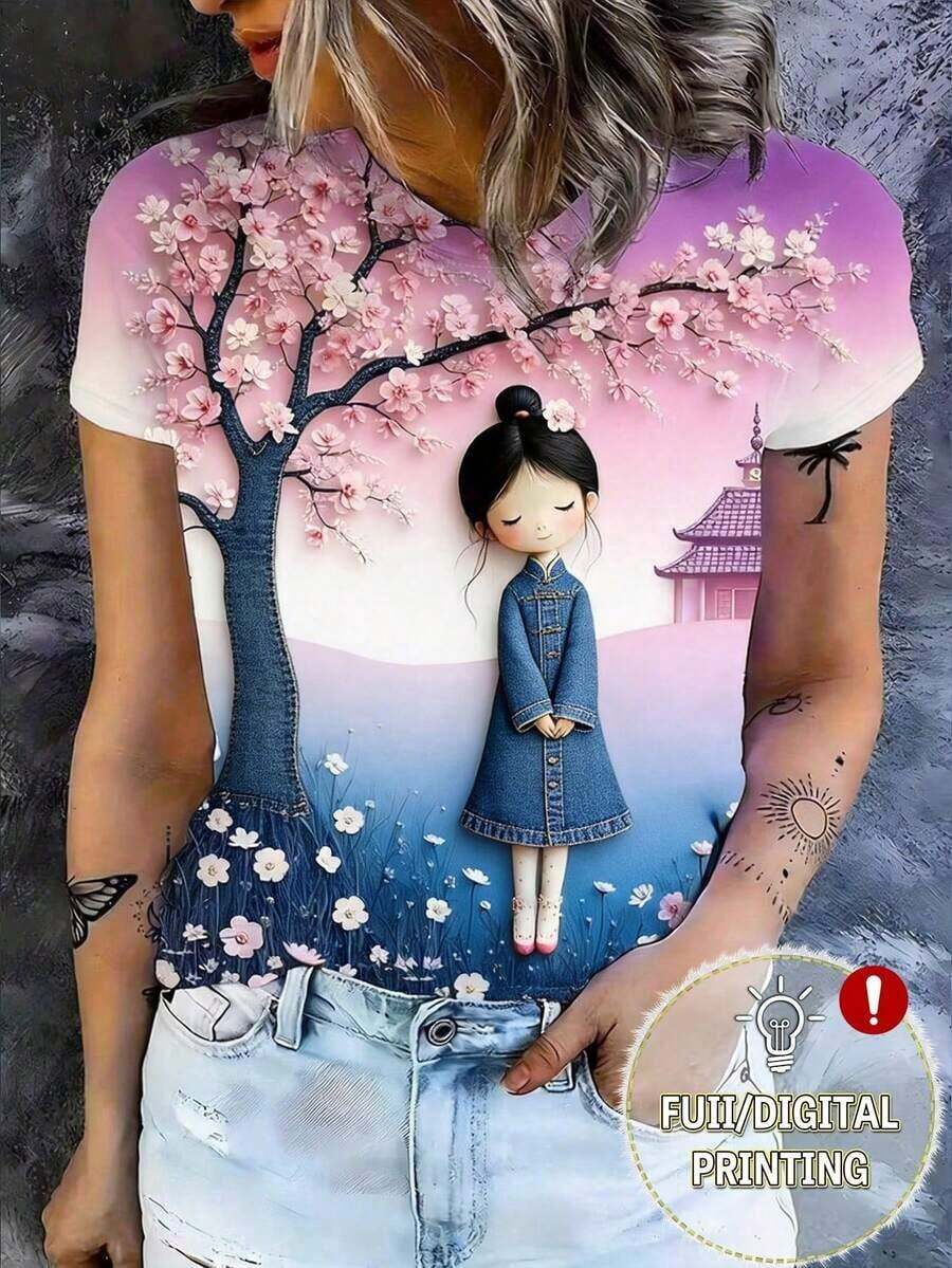 Diseño de sublimación para camiseta de mujer con estampado de lazo de cerezo, diseño estético femenino de niña, para el Día de la Madre - Burdeos - Ver 1