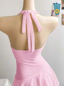 2026  Vestido mini de punto texturizado con cuello en V con volantes, decoración de estrella de mar y concha, hebilla metálica, apropiado para Navidad, cita, discoteca, estilo bohemio, vacaciones, otoño, vintage, fiesta para mujeres - Burdeos - Ver 6