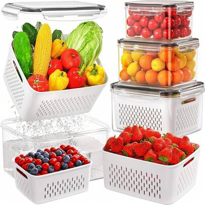 1/3PCS Fruit Storage Containers For Fridge, Produce Containers For Fridge With Removable Colander, All-In-One Fruit Washing Bowl With Strainer Microwave/Dishwasher For Salad Berry Lettuce Keeper- Ideal For Vegetables And Fruits - Keeps Kitchen Food Fresh And Tidy