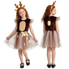 Bộ trang phục Halloween/Giáng sinh/Hóa trang nàng tiên hươu dễ thương cho bé gái, bao gồm váy và trang phục dự tiệc sinh nhật. - Nhiều màu - Xem 2