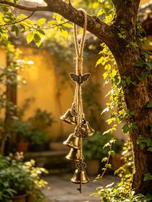 1pc Handmade Metal Wind Chime, Vintage Bell Wind Chime, Classic Country Iron Bell With Decorative Chain, Suitable For Outdoor Garden Home And Outdoor Decoration, Country Metal Hanging Decor, Yard, Patio And Wall Outdoor Wind Chime Decoration - A - View 3