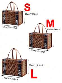 1 pieza Cesta de picnic rectangular grande de estilo vintage de bambú - Apilable, plegable, portátil, tejida con tapa para aperitivos y frutas - Multiusos, diseño retro para uso al aire libre - Multicolor - Ver 5
