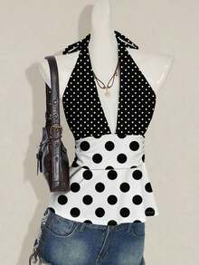 Top halter de estampado de rayas azul y blanco, elegante y versátil, adecuado para primavera/verano, cómodo para vacaciones de verano y playa para mujeres - Multicolor - Ver 1